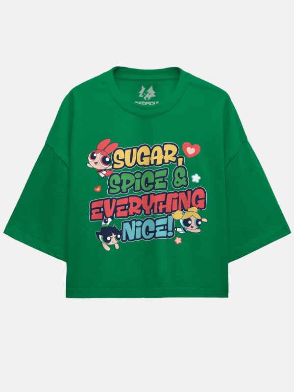 Sugar, Spice & Everything Nice - The Powerpuff Girls Official Oversized Cropped T-shirt