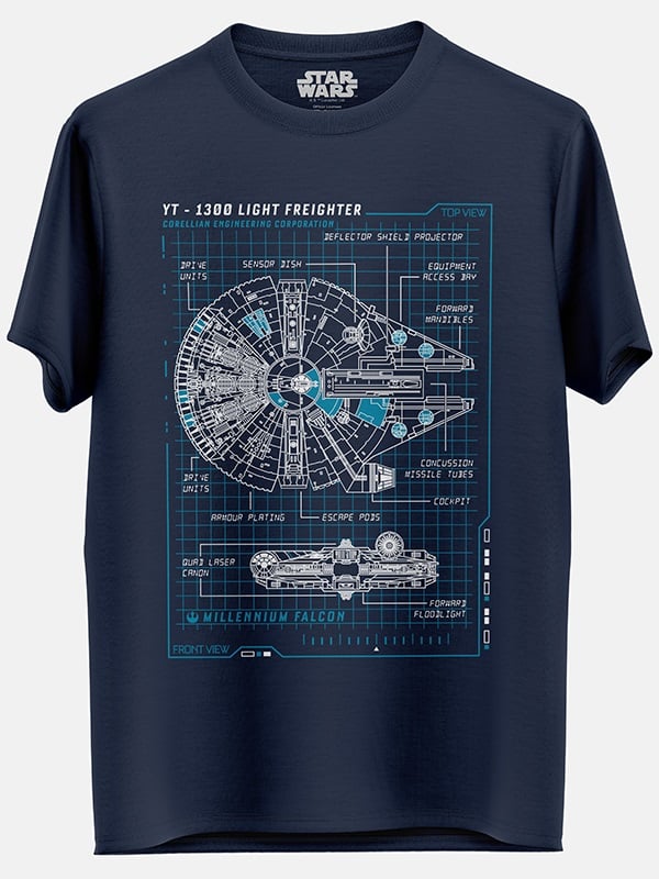 Millennium Falcon Blueprint - Star Wars Official T-shirt