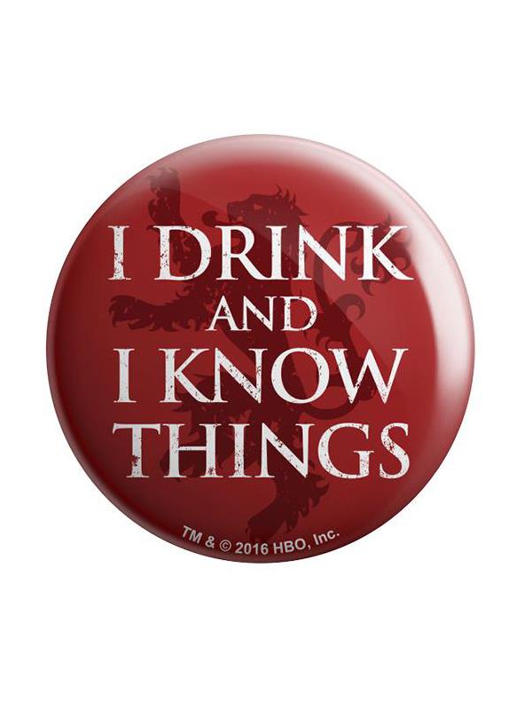 

Redwolf - I Drink And I Know Things - Game Of Thrones Official Badge, Red