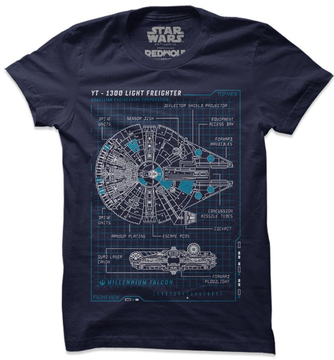 

Redwolf - Millennium Falcon Blueprint - Star Wars Official T-shirt, Navy blue