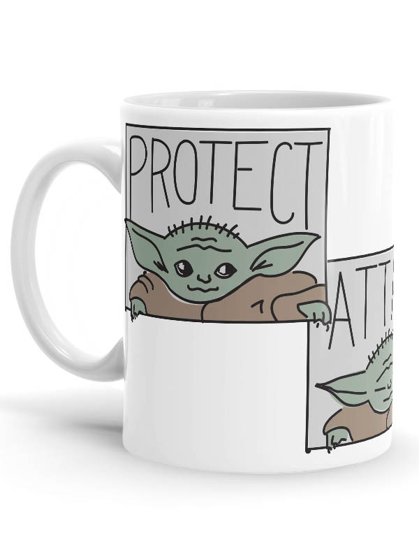 

Redwolf - The Child: Protect, Attack, Snack - The Mandalorian Official Mug, White