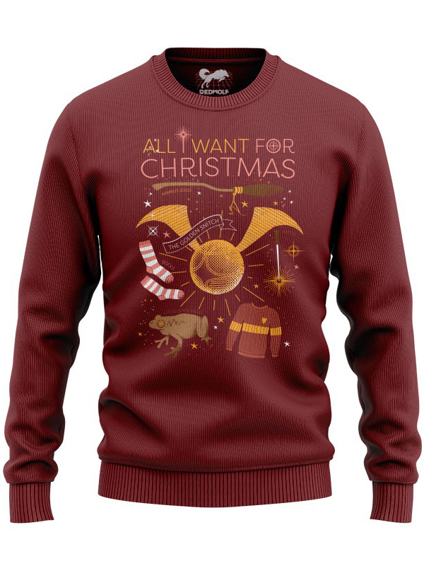 

Redwolf - All I Want For Christmas - Harry Potter Official Pullover, Maroon