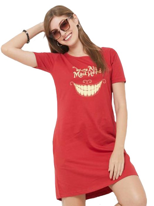 

Redwolf - Cheshire Cat: We're All Mad Here - T-shirt Dress, Cherry red